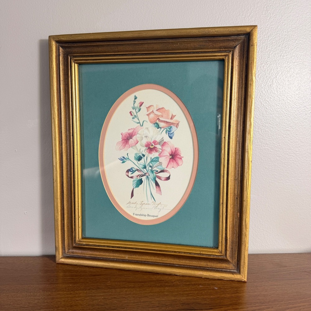 Vintage Sandy Lynam Clough Friendship Bouquet Framed Floral Print Cottagecore